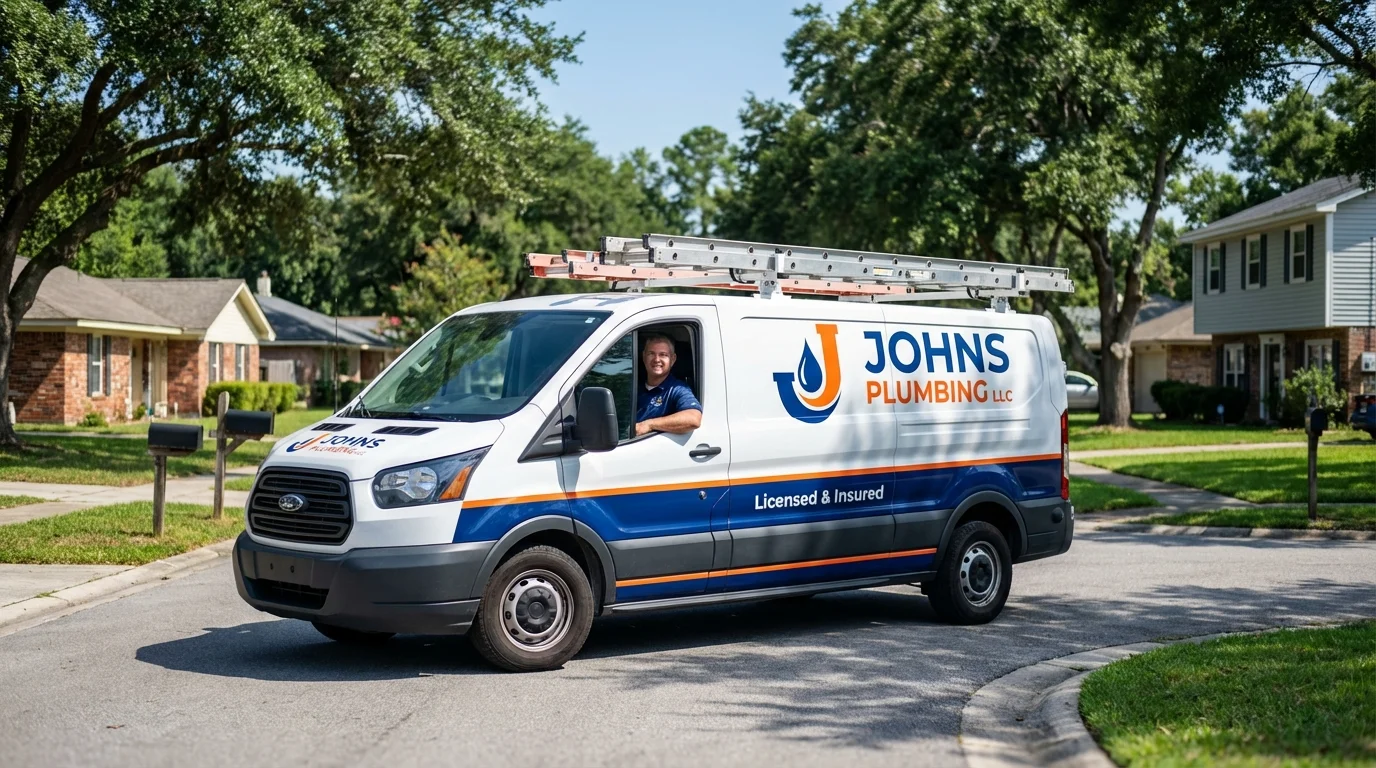Johns Plumbing LLC service van in Havre de Grace, MD