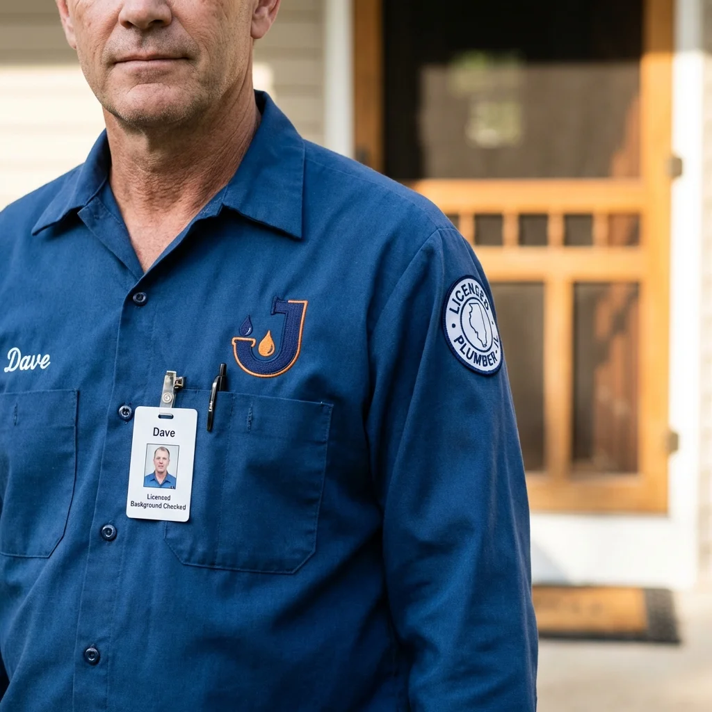 Licensed plumber showing ID badge in Havre de Grace, MD