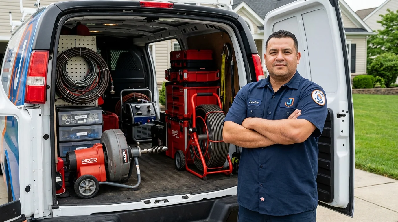Professional drain cleaning equipment and Johns Plumbing LLC plumber in Havre de Grace