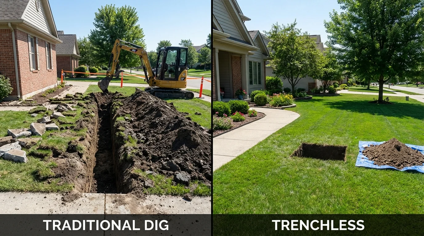 Trenchless sewer repair with minimal yard damage versus traditional excavation in Havre de Grace, MD